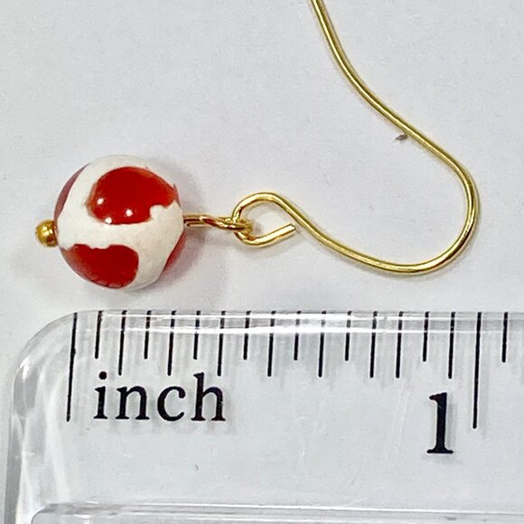 Murano Style Art Glass Bead Earrings Brown White Gold Plated Zebra Cow Pattern - Picture 7 of 7